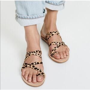 New Loeffler Randall Calf Hair Flat Sandal Fit Sz 6.5 Cheetah Straps Toe Ring